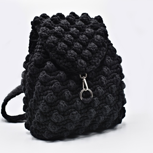 💕 Black Handmade Backpack “Popcorn” - Picture 2 of 5